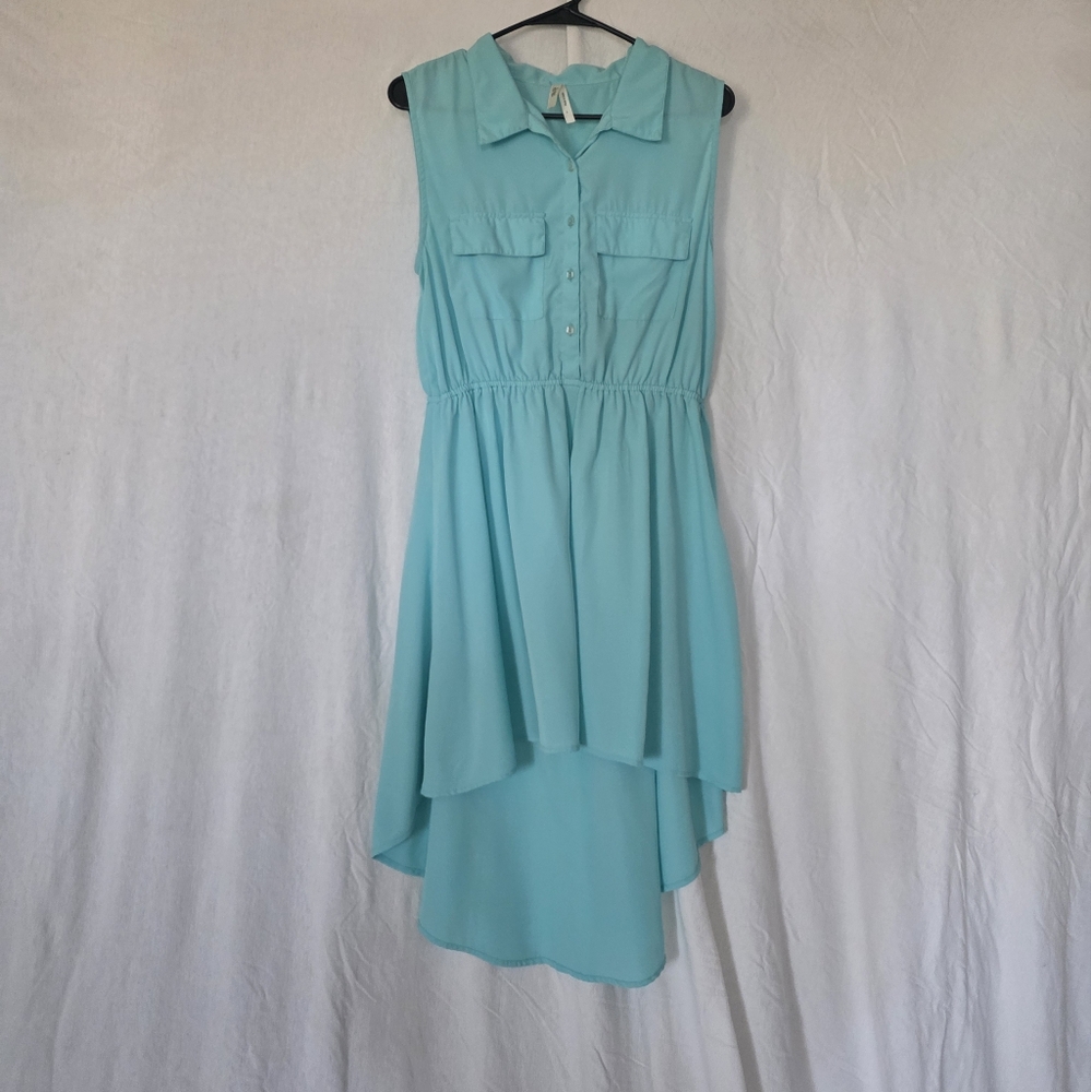 Truth Green and Blue Pleated Tie Front Midi Dress